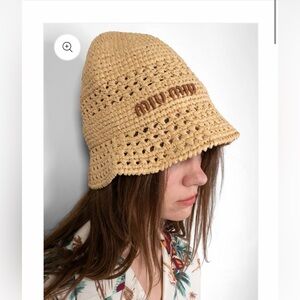 Miu Miu Tan Crochet Bucket Hat